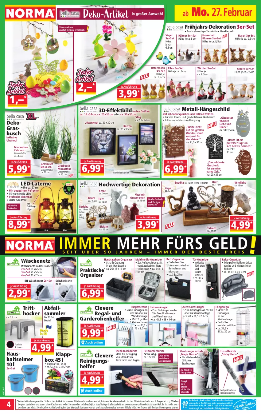 Aktueller Prospekt Norma - Norma - von 27.02 bis 06.03.2023 - strona 4 - produkty: ACC, accessoires, batterie, batterien, Bau, Bebe, bett, beutel, blume, blumen, Buddha, bügel, bürste, deka, dekoration, dell, eimer, eis, Elefant, elle, ente, Garderobe, gin, Handtasche, Hängeregal, hero, Heu, hocker, hühner, kerze, Klappbox, kleid, kleider, kraft, ladekabel, laterne, leds, leine, matratze, Mode, ndk, regal, Reinigung, reis, Ria, ring, Spiele, staubsauger, steckdose, tablet, tablett, Tasche, taschen, Tastatur, tee, Teelicht, Ti, tisch, topf, übertopf, und matratze, Vase, wenko, Wichtel, windlicht, ZTE