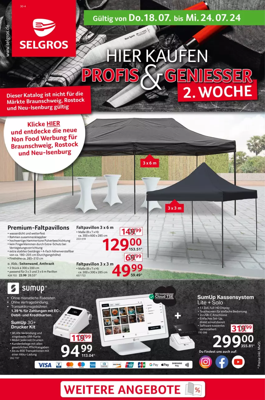 Aktueller Prospekt Selgros - Non Food - von 18.07 bis 24.07.2024 - strona 1 - produkty: akku, angebot, angebote, Bau, braun, decke, Faltpavillon, LG, pavillon, riegel, sim, Software, Ti, touchscreen, wasser