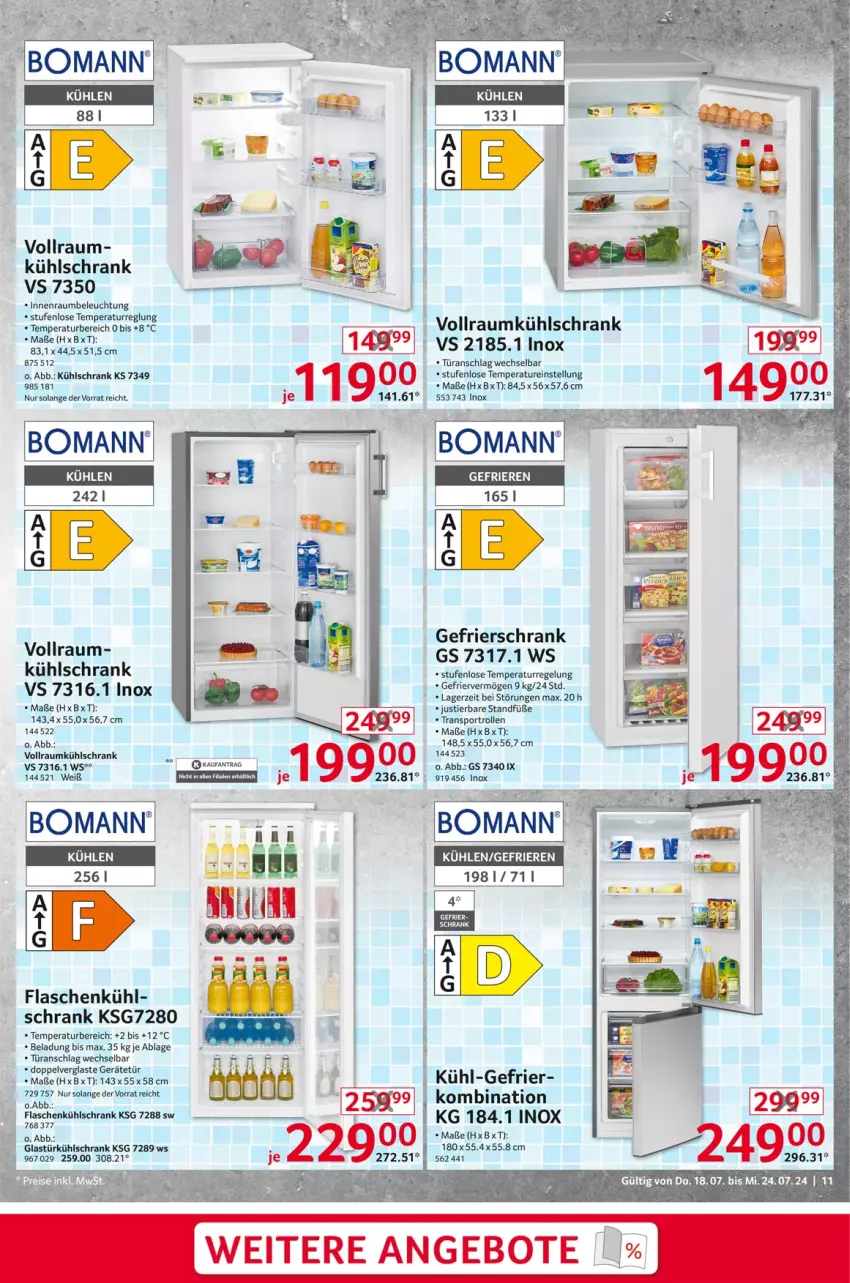 Aktueller Prospekt Selgros - Non Food - von 18.07 bis 24.07.2024 - strona 11 - produkty: angebot, angebote, beleuchtung, bomann, flasche, gefrierschrank, Glastür, kühlschrank, Schrank, Sport, Stier, tee, Ti, türanschlag wechselbar