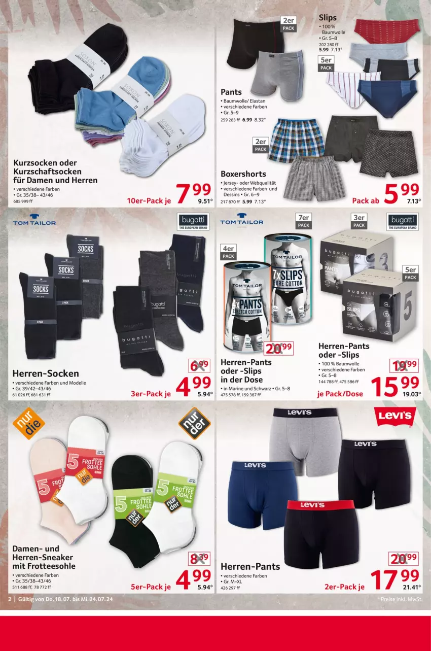 Aktueller Prospekt Selgros - Non Food - von 18.07 bis 24.07.2024 - strona 2 - produkty: Bau, baumwolle, dell, elle, herren-pants, herren-sneaker, herren-socken, Kurzschaftsocken, mit frotteesohle, Mode, Pants, shorts, slip, slips, sneaker, socken, tee, Ti, tom tailor, wolle