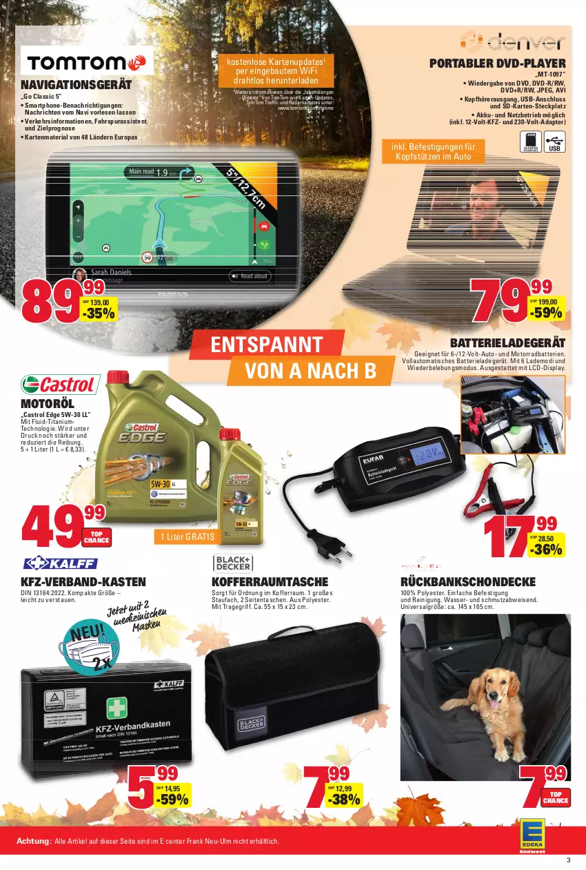 Aktueller Prospekt Edeka - Angebote der Woche - von 09.10 bis 14.10.2023 - strona 39 - produkty: adapter, akku, auto, Bank, batterie, batterien, Bau, decke, Draht, dvd, eis, ente, kamera, Kameras, koffer, kopfhörer, kopfstütze, ladegerät, LG, navigationsgerät, Reinigung, Ria, smartphone, Tasche, taschen, Ti, tisch, tomtom, tragegriff, usb, wasser