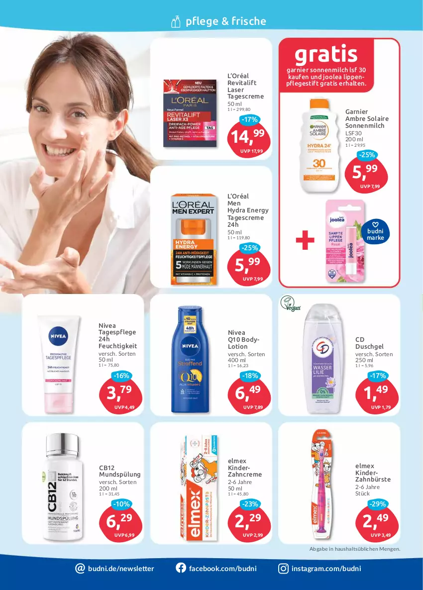 Aktueller Prospekt Edeka - Angebote der Woche - von 09.10 bis 14.10.2023 - strona 42 - produkty: Ambre Solaire, body, bodylotion, bürste, creme, duschgel, elmex, garnier, Kinder, Lippenpflege, Lotion, milch, mundspülung, nivea, Q10, Revital, revitalift, sonnenmilch, spülung, tagescreme, Tagespflege, Ti, vita, zahnbürste, zahncreme