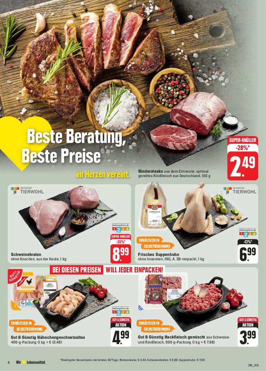 Aktueller Prospekt Edeka - Angebote der Woche - von 09.10 bis 14.10.2023 - strona 8 - produkty: braten, eis, fleisch, geschnetzeltes, hackfleisch, hackfleisch gemischt, Hähnchengeschnetzeltes, reis, rind, rinder, Rindersteak, rindfleisch, schwein, schweine, schweinebraten, steak, steaks, super-knüller, suppe, suppen, Suppenhuhn, Ti, wein, weine, Zelt, ZTE