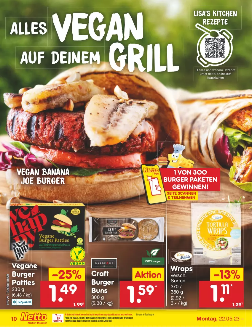 Aktueller Prospekt Netto Marken-Discount - Filial-Angebote - von 22.05 bis 27.05.2023 - strona 10 - produkty: bestpreis, burger, burger buns, eis, grill, ndk, reis, rezept, rezepte, Ti, wrap, wraps