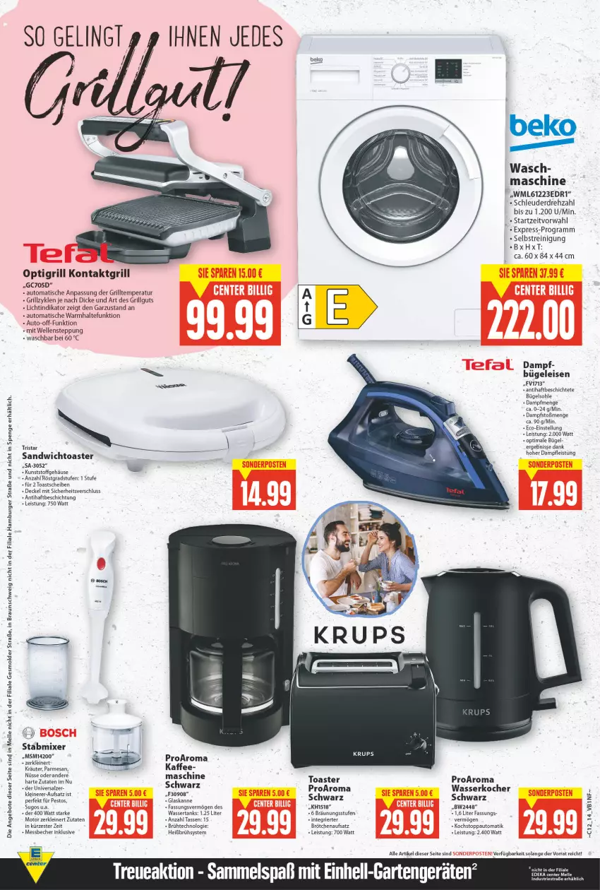 Aktueller Prospekt E Center - Angebote der Woche - von 21.03 bis 26.03.2022 - strona 14 - produkty: angebot, angebote, auto, Becher, beko, bosch, braun, brötchen, brötchenaufsatz, bügel, Bügeleisen, burger, decke, Deckel, eis, elle, grill, hamburger, Kocher, kontaktgrill, kräuter, leine, LG, Messbecher, Mixer, pesto, Reinigung, sandwich, stabmixer, Sugo, tasse, Ti, tisch, toast, toaster, tristar, wasser, wasserkocher, wassertank