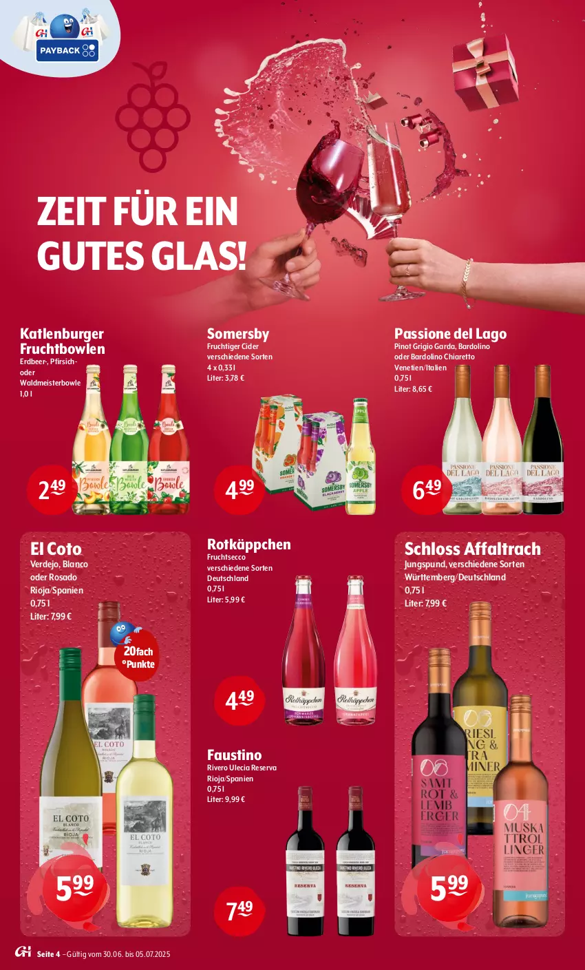 Aktueller Prospekt Getraenke Hoffmann - Prospekte - von 30.06 bis 05.07.2025 - strona 4 - produkty: aust, bowle, burger, chia, cider, ecco, eis, erde, frucht, fruchtsecco, katlenburger, Meister, pfirsich, Pinot, pinot grigio, rioja, rotkäppchen, somersby, Ti, waldmeister