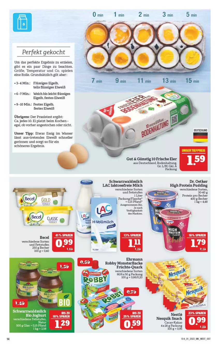 Aktueller Prospekt Marktkauf - Prospekt - von 02.01 bis 08.01.2022 - strona 18 - produkty: becel, Becher, bio, Dr. Oetker, ehrmann, eier, eis, elle, essig, flasche, früchte, joghur, joghurt, kakao, milch, monster, natur, nesquik, omega, pudding, quark, reis, robby, snack, Spiele, Ti, tiefpreis, wasser