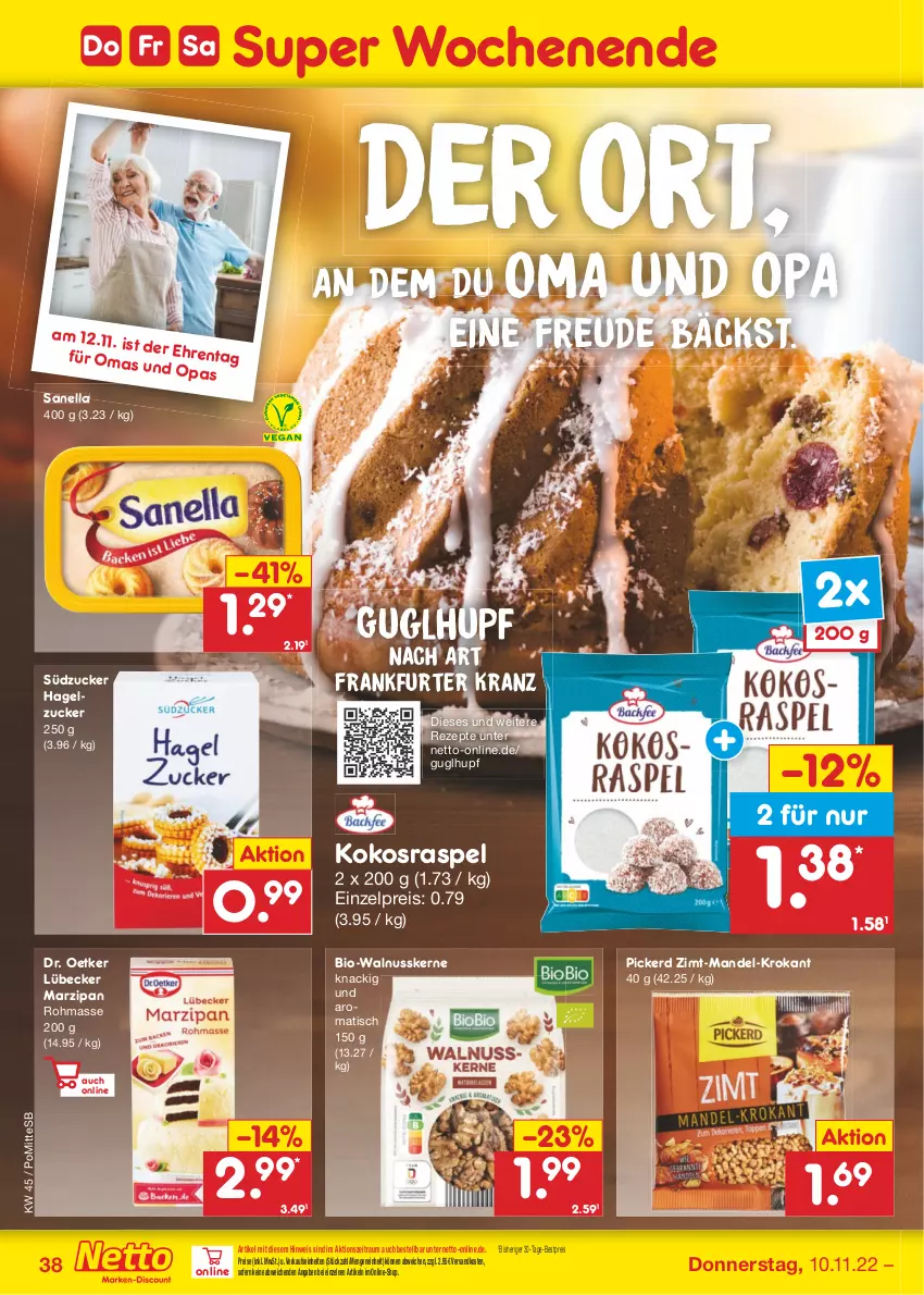 Aktueller Prospekt Netto Marken-Discount - Filial-Angebote - von 07.11 bis 12.11.2022 - strona 38 - produkty: bestpreis, bio, Dr. Oetker, eis, frankfurter, Guglhupf, kokos, Kranz, Lübecker, mandel, marzipan, ndk, nuss, reis, rezept, rezepte, südzucker, Ti, tisch, walnuss, walnusskerne, zucker