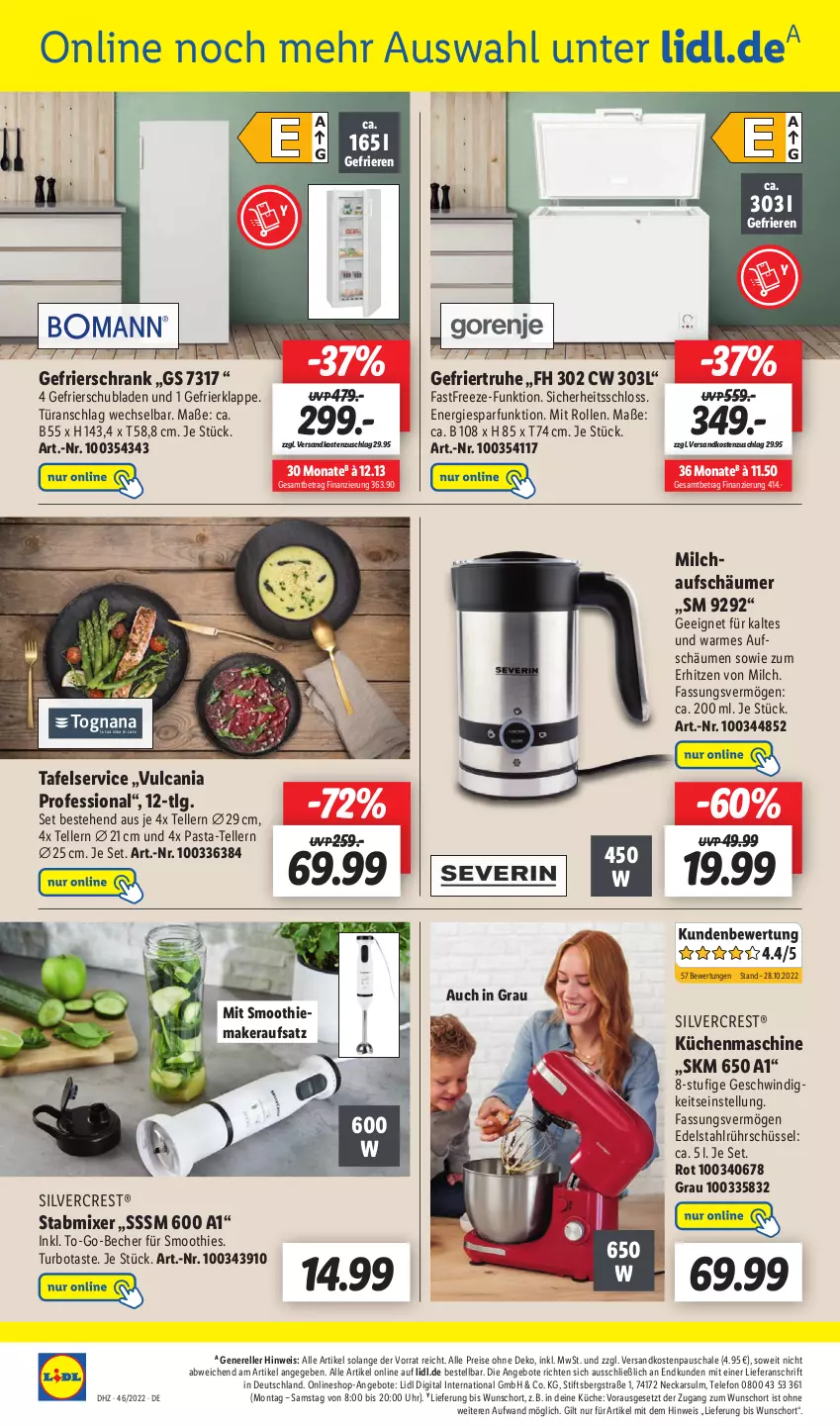 Aktueller Prospekt Lidl - Wochen-Highlights im Onlineshop - von 14.11 bis 20.11.2022 - strona 10 - produkty: angebot, angebote, Becher, edelstahl, eis, elle, gefrierschrank, küche, Küchen, küchenmaschine, LG, milch, milchaufschäumer, Mixer, ndk, pasta, reis, rel, Rührschüssel, Schal, Schale, Schrank, schubladen, schüssel, silvercrest, smoothie, smoothies, stabmixer, telefon, teller, Ti, türanschlag wechselbar, uhr