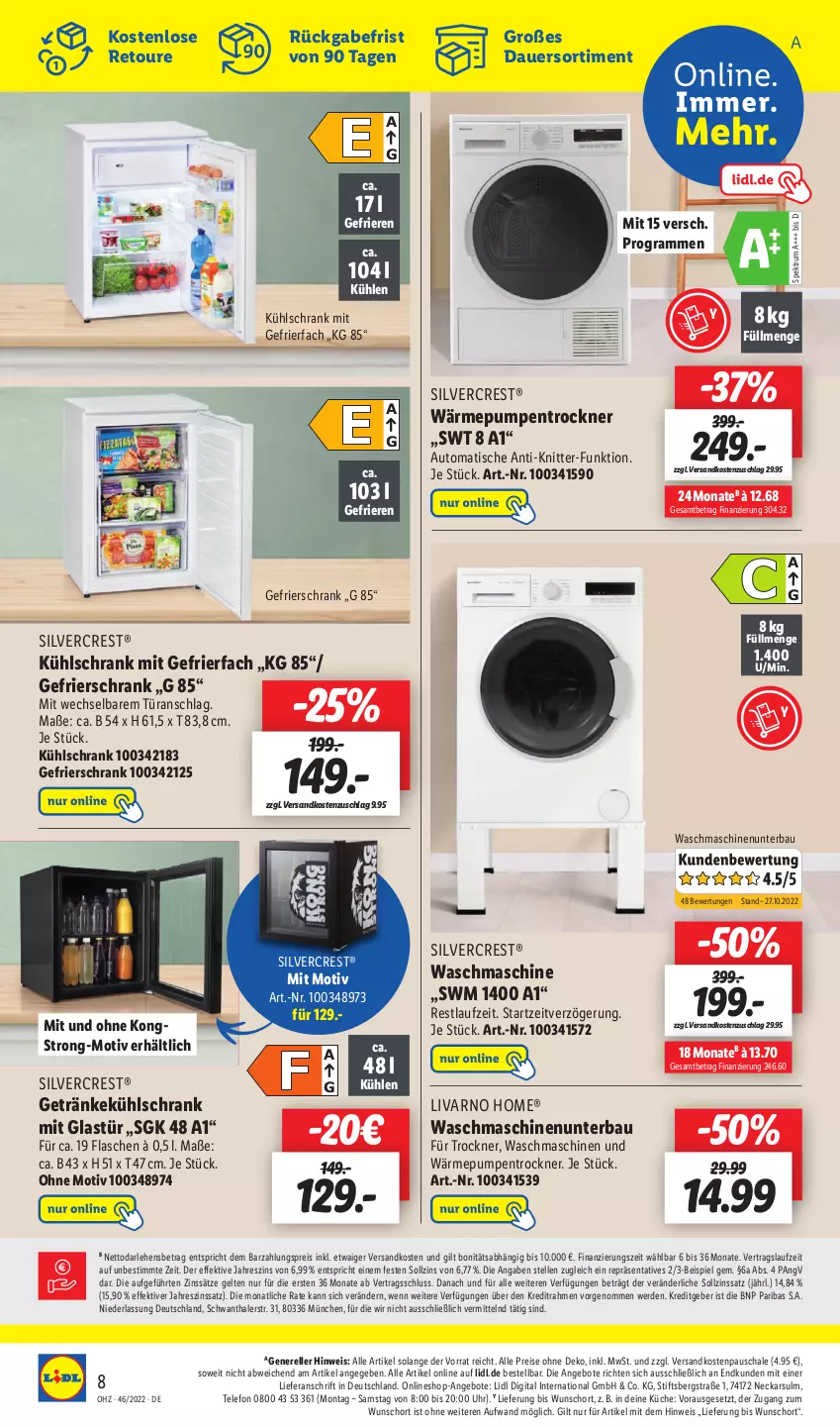 Aktueller Prospekt Lidl - Wochen-Highlights im Onlineshop - von 14.11 bis 20.11.2022 - strona 12 - produkty: angebot, angebote, auer, auto, Bau, eis, elle, erde, flasche, gefrierfach, gefrierschrank, getränk, getränke, Glastür, küche, kühlschrank, kühlschrank mit, ndk, reis, rel, rum, Schal, Schale, Schrank, silvercrest, Spektrum, telefon, Ti, tisch, Trockner, uhr, wärmepumpentrockner, waschmaschine, waschmaschinen