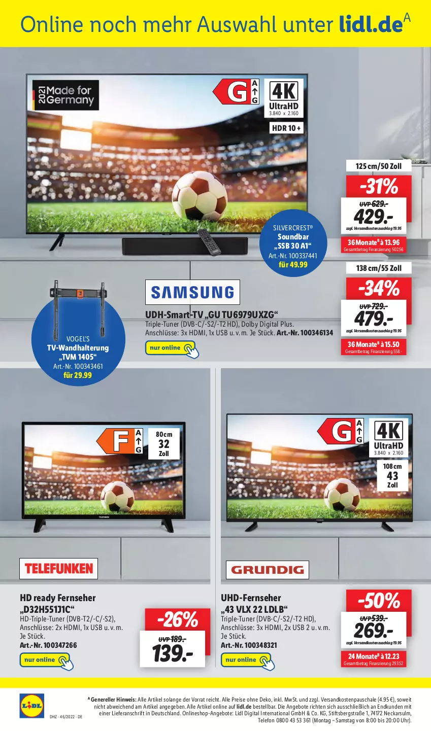 Aktueller Prospekt Lidl - Wochen-Highlights im Onlineshop - von 14.11 bis 20.11.2022 - strona 6 - produkty: angebot, angebote, dvb, DVB-T, eis, elle, fernseher, HD Ready, HDMI, ndk, reis, rel, Schal, Schale, silvercrest, soundbar, telefon, Ti, tuner, uhd, uhr, usb, wandhalterung