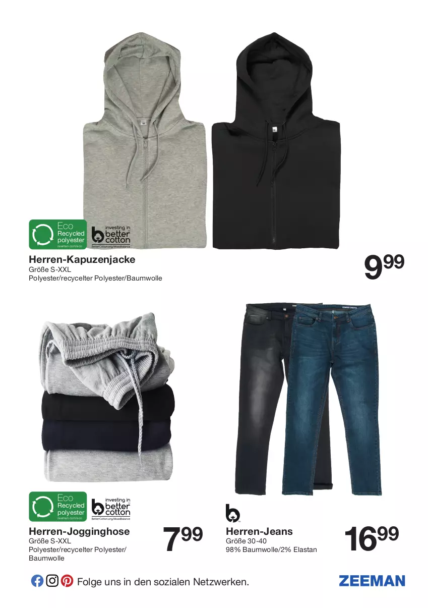 Aktueller Prospekt Zeeman - Prospekte - von 12.03 bis 25.03.2022 - strona 14 - produkty: Bau, baumwolle, gin, herren-jeans, hose, Jacke, jeans, Jogginghose, Kapuzenjacke, LG, wolle