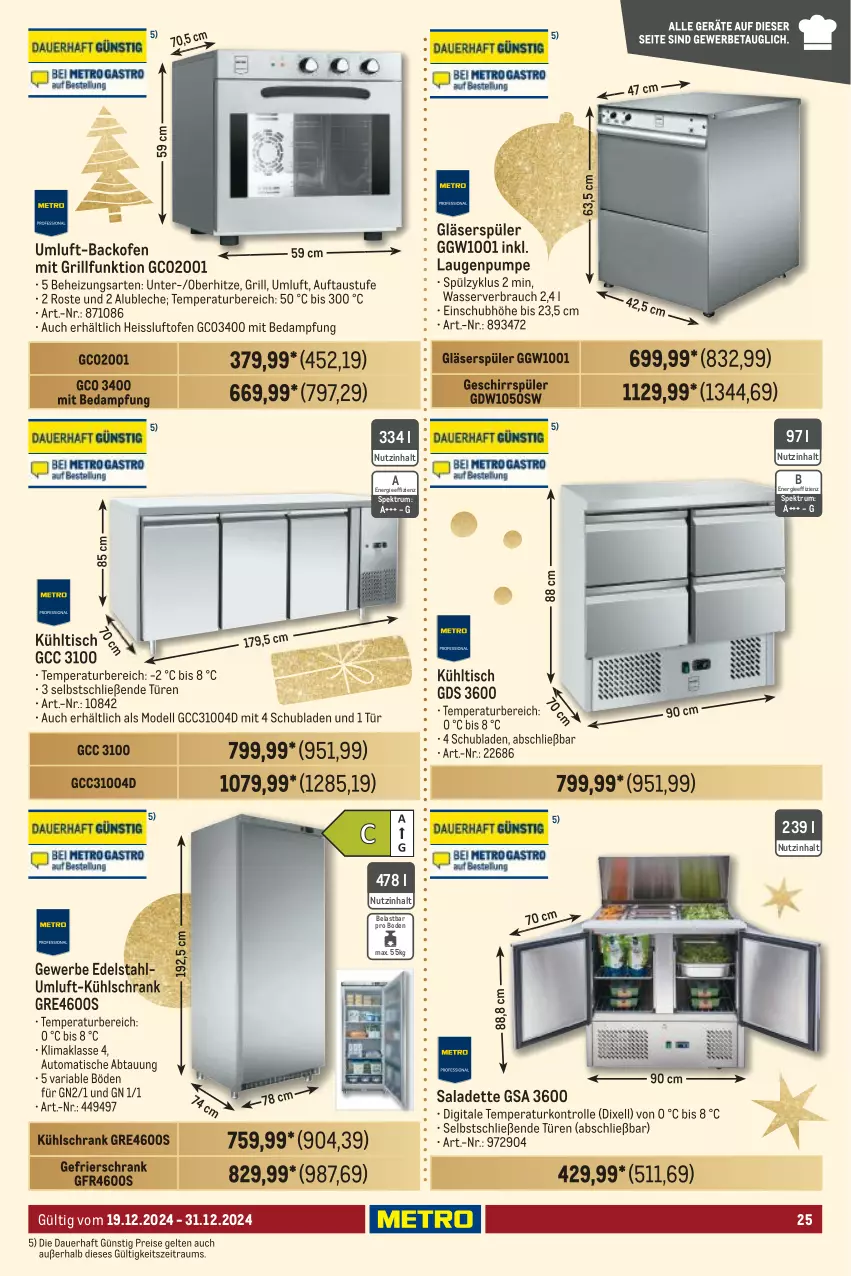 Aktueller Prospekt Metro - GastroJournal - von 19.12 bis 31.12.2024 - strona 25 - produkty: auer, aust, auto, backofen, dell, edelstahl, eis, gefrierschrank, geschirr, geschirrspüler, Gläser, grill, kühlschrank, Mode, Ofen, Rauch, reis, Ria, rum, Schrank, schubladen, Spektrum, Ti, tisch, wasser