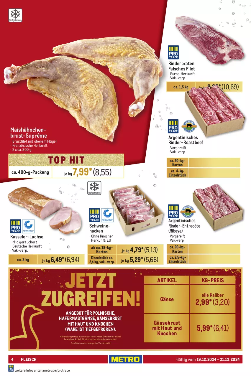 Aktueller Prospekt Metro - GastroJournal - von 19.12 bis 31.12.2024 - strona 4 - produkty: angebot, auto, beef, braten, brustfilet, eis, entrecôte, Falsches Filet, filet, fleisch, Gänsebrust, hafer, hähnchenbrust, kasseler, lachs, LG, mais, Metro, reis, rind, rinder, rinderbraten, roastbeef, schwein, schweine, schweinenacken, Ti, tisch, wein, weine