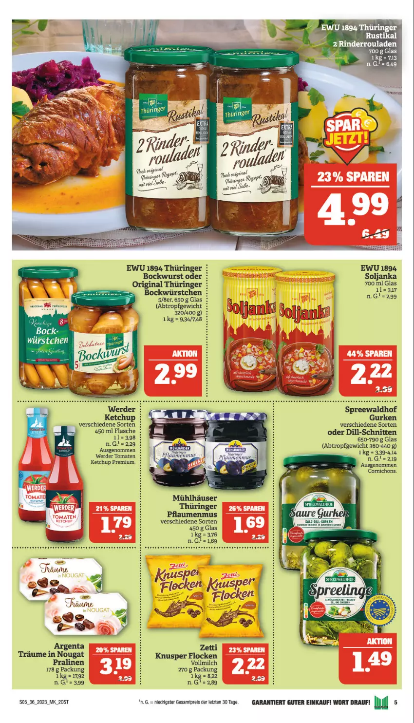 Aktueller Prospekt Marktkauf - Prospekt - von 03.09 bis 09.09.2023 - strona 7 - produkty: auer, Bau, Bauer, eis, erde, flasche, gin, ketchup, milch, mühlhäuser, pflaume, pflaumen, pflaumenmus, pralinen, reis, rel, rind, rinder, Rinderroulade, rinderrouladen, ring, rouladen, schnitten, Ti, tomate, tomaten, tomaten ketchup, ZTE