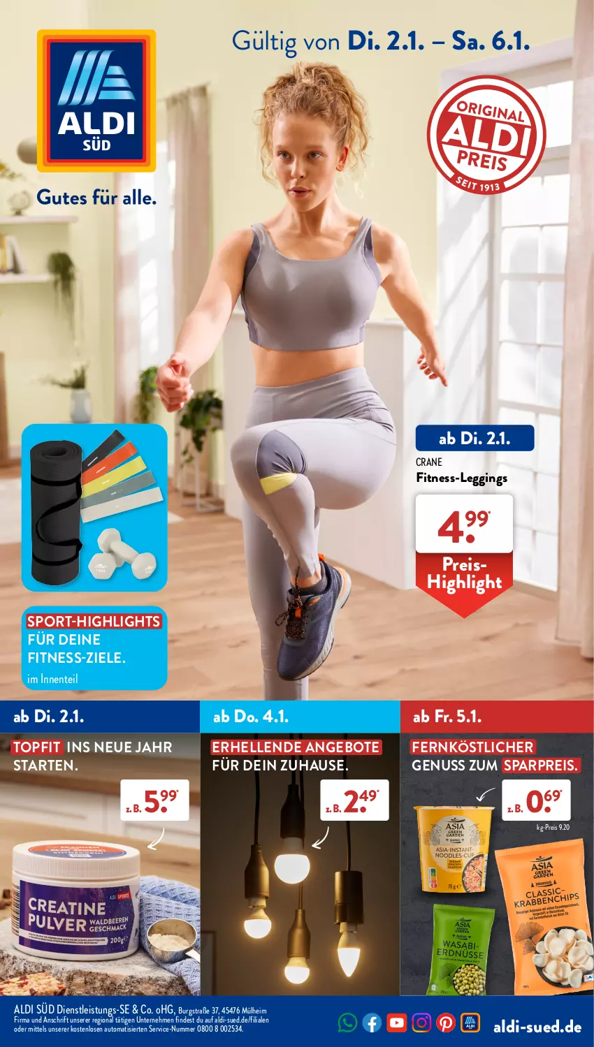 Aktueller Prospekt AldiSud - IN ZWEI WOCHEN - von 02.01 bis 06.01.2023 - strona 1 - produkty: aldi, angebot, angebote, auto, eis, elle, ente, gin, leggings, nuss, reis, Sport, Ti, topf