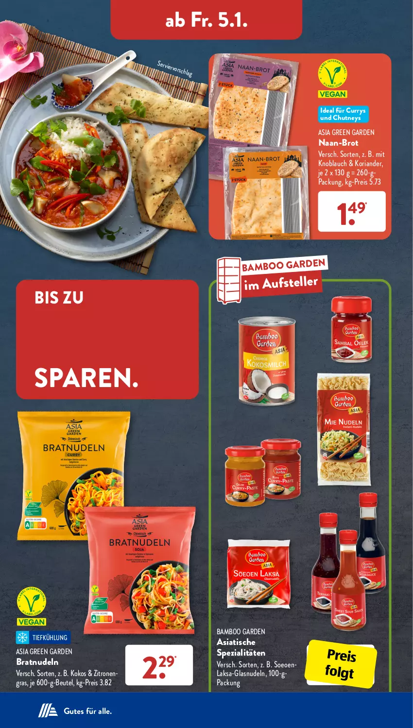 Aktueller Prospekt AldiSud - IN ZWEI WOCHEN - von 02.01 bis 06.01.2023 - strona 25 - produkty: Asia Green Garden, bamboo, beutel, brot, curry, eis, elle, knoblauch, kokos, Koriander, LG, mit knoblauch, nudel, nudeln, reis, Ria, Spezi, teller, Ti, tisch, zitrone, zitronen