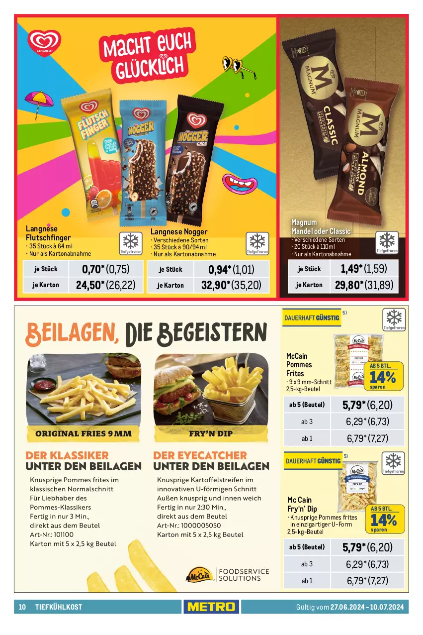 Aktueller Prospekt Metro - GastroJournal - von 27.06 bis 10.07.2024 - strona 10 - produkty: apfel, Apfelstrudel, auer, beutel, blätterteig, butter, Cap, Croissant, dip, eis, geback, kuchen, langnese, mac, Macarons, magnum, mandel, mc cain, mccain, nero, nogger, pommes, Pommes Frites, reis, schnitten, schoko, Strudel, Tartufo, Ti, tiefkühlkost