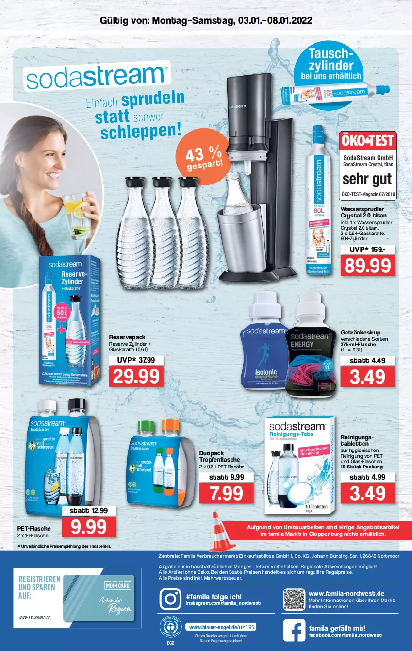 Aktueller Prospekt Famila - Prospekte - von 03.01 bis 08.01.2022 - strona 8 - produkty: angebot, auer, Bau, drucker, eis, elle, Engel, flasche, getränk, getränke, getränkesirup, glaskaraffe, Karaffe, kerze, LG, pet-flasche, Rauch, regal, Reinigung, reis, rwe, sirup, tablet, tablett, Tablette, teller, Ti, wasser, wassersprudler