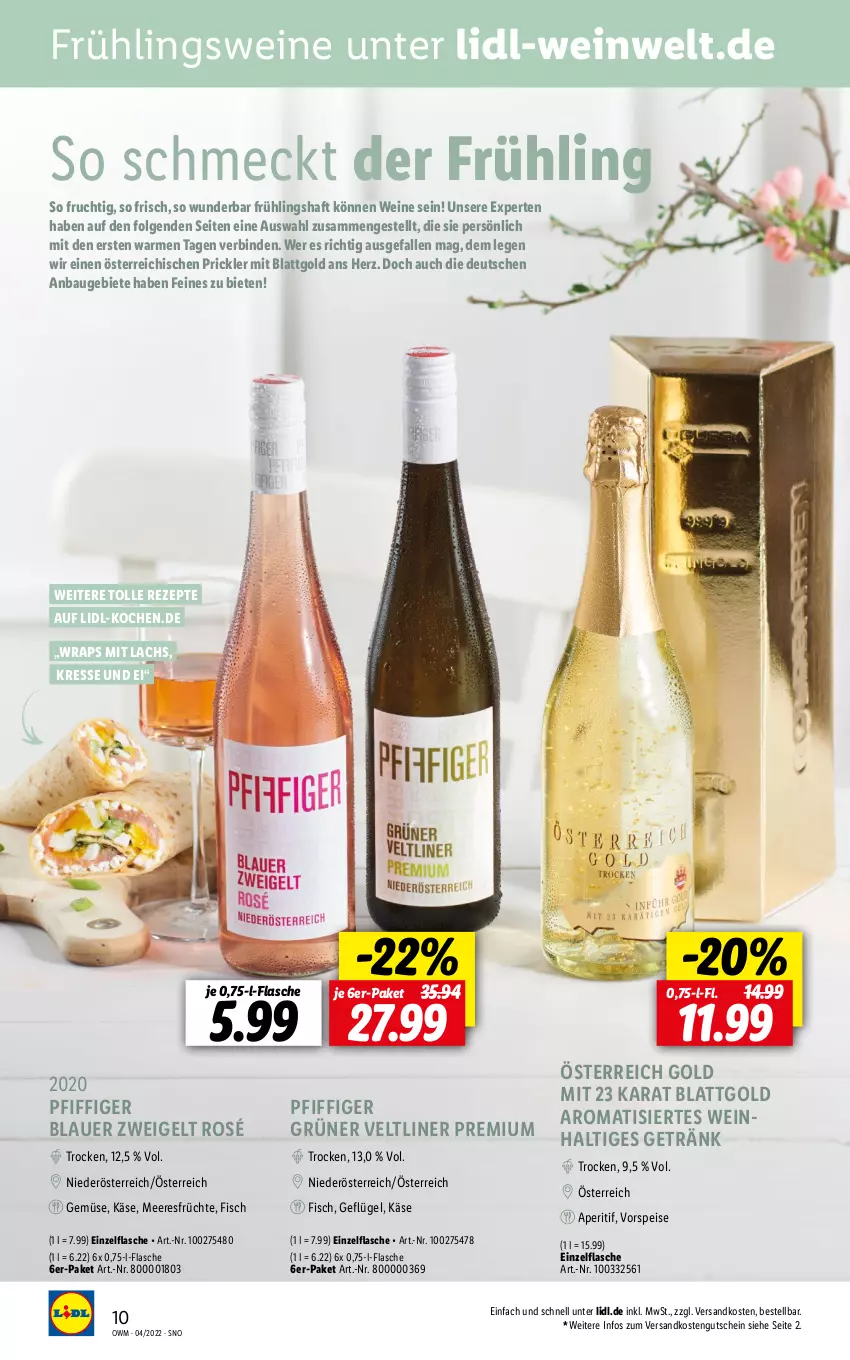 Aktueller Prospekt Lidl - Beste Weine für jeden Anlass - von 31.03 bis 30.04.2022 - strona 10 - produkty: aperitif, auer, Bau, binden, blauer zweigelt, eis, fisch, flasche, frucht, früchte, Geflügel, getränk, grüner veltliner, gsw, gutschein, Käse, lachs, LG, meeresfrüchte, ndk, rezept, rezepte, Ti, vorspeise, wein, weine, wrap, wraps, Zweigelt