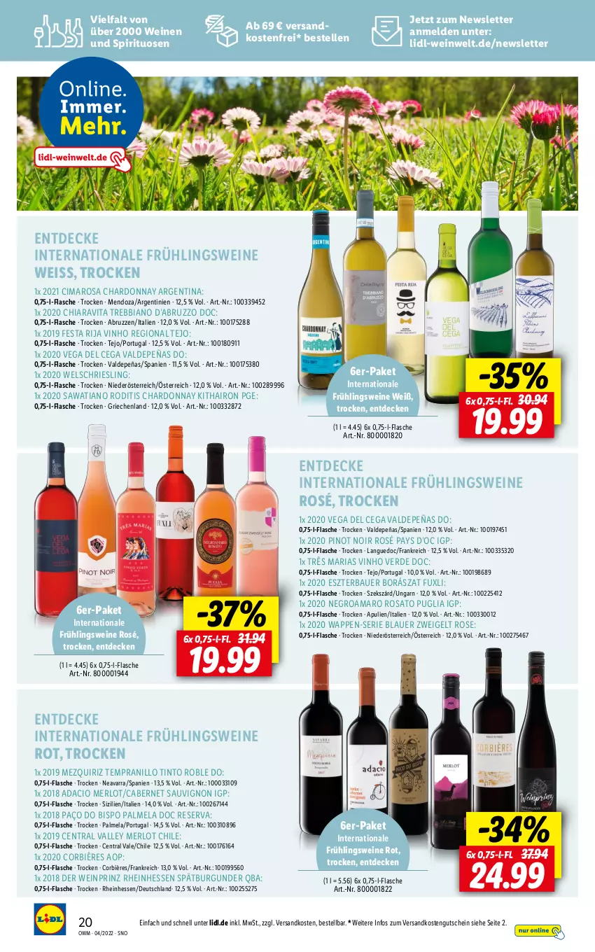 Aktueller Prospekt Lidl - Beste Weine für jeden Anlass - von 31.03 bis 30.04.2022 - strona 20 - produkty: amaro, auer, Bau, Bauer, blauer zweigelt, burgunder, cabernet, cabernet sauvignon, chardonnay, chia, decke, eis, elle, erde, flasche, gsw, gutschein, merl, merlot, ndk, Pinot, pinot noir, Ria, riesling, rosato, sauvignon, spätburgunder, spirituosen, tempranillo, Ti, versandkostenfrei, vinho verde, vita, wein, weine, Wels, Welschriesling, ZTE, Zweigelt