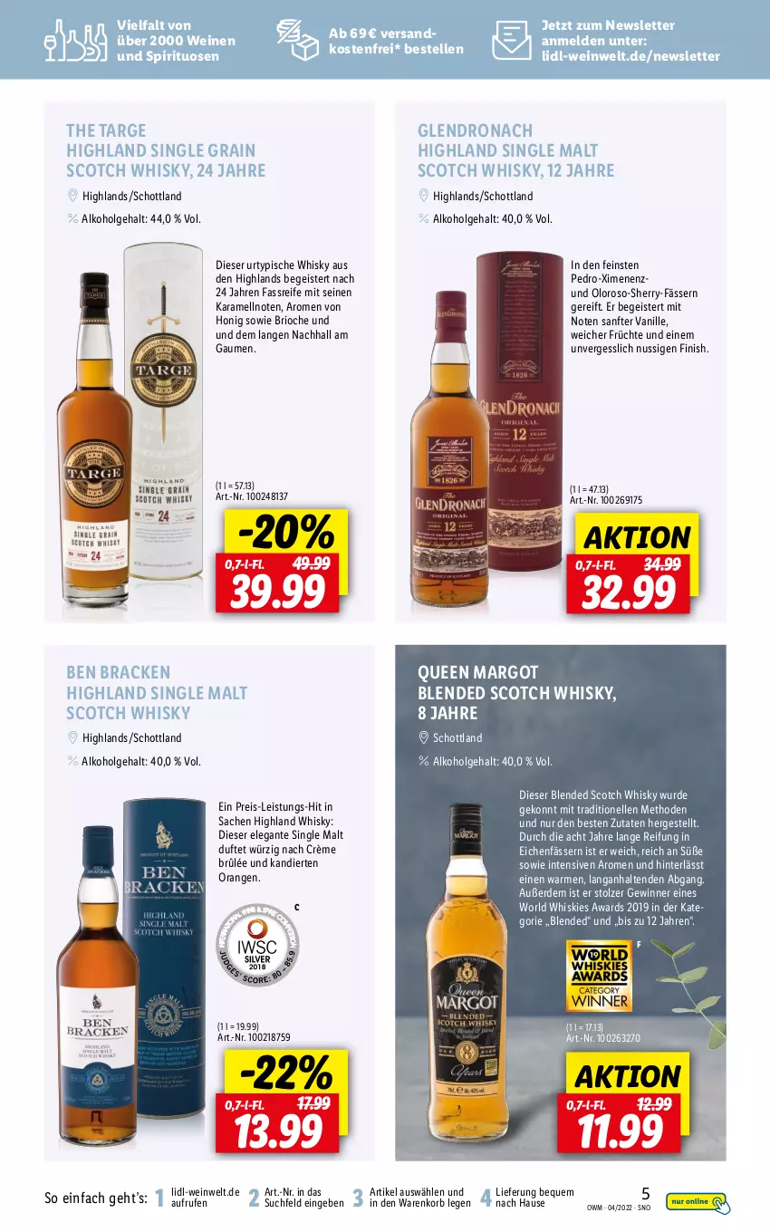 Aktueller Prospekt Lidl - Beste Weine für jeden Anlass - von 31.03 bis 30.04.2022 - strona 5 - produkty: alkohol, blended scotch, blended scotch whisky, Crème Brûlée, eis, elle, erde, Finish, früchte, honig, karamell, korb, LG, ndk, nuss, orange, orangen, reis, sac, schott, scotch, scotch whisky, single malt, spirituosen, Ti, urtyp, vanille, versandkostenfrei, wein, weine, whisky