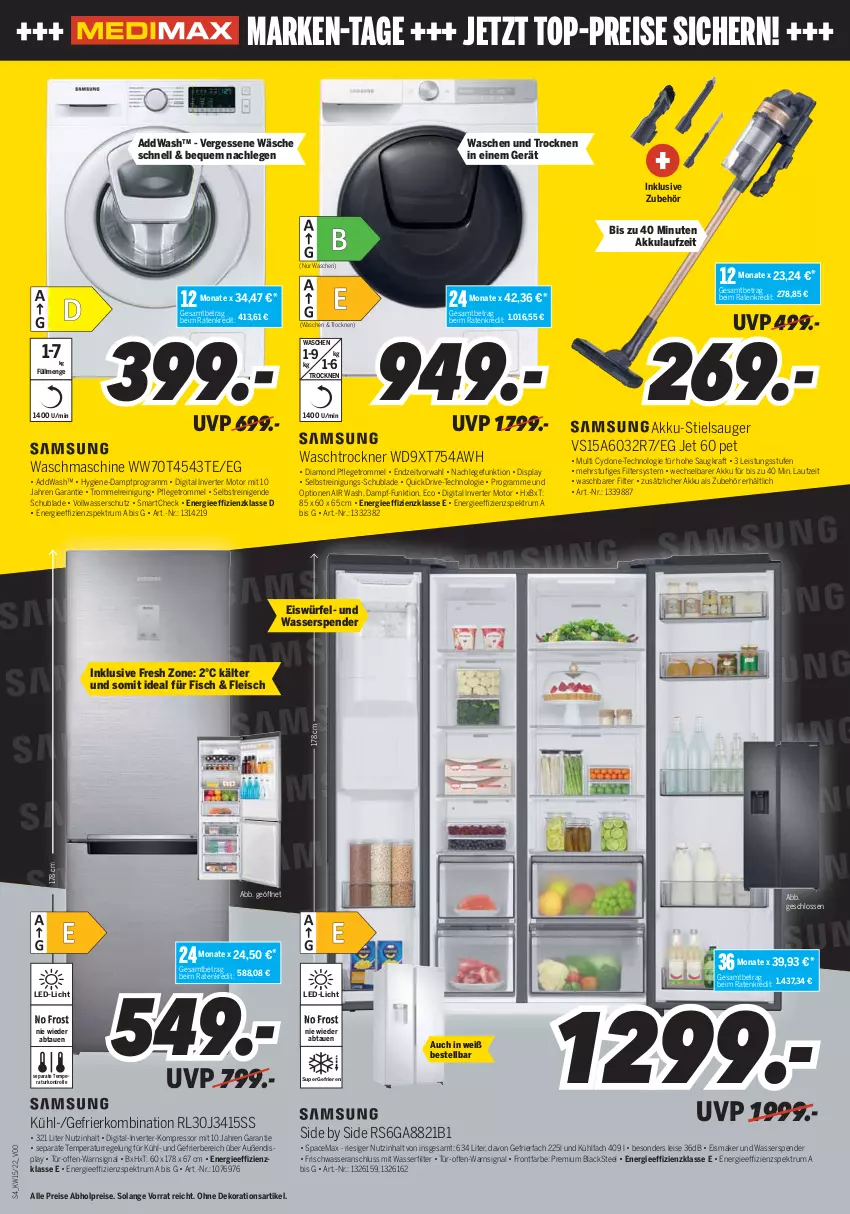 Aktueller Prospekt Medimax - MEDIMAX Prospekt KW15 2022 - von 08.04 bis 14.04.2022 - strona 4 - produkty: abholpreise, addwash, akku, dekoration, eis, eiswürfel, fisch, fleisch, gefrierfach, gefrierkombination, gefu, kompressor, kraft, lack, led-licht, Reinigung, reis, rum, Signal, Spektrum, Stielsauger, tee, Ti, top-preis, Trockner, trommel, Waschen und Trocknen, waschmaschine, waschtrockner, wasser, wasserfilter, würfel