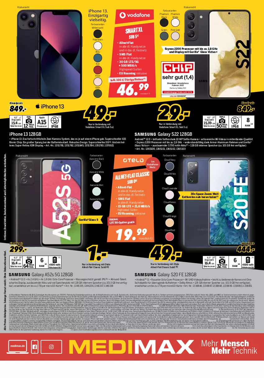 Aktueller Prospekt Medimax - MEDIMAX Prospekt KW15 2022 - von 08.04 bis 14.04.2022 - strona 8 - produkty: abholpreise, akku, alkohol, angebot, Apple, auer, auto, batterie, Bau, beko, bio, Brei, buch, dekoration, deo, eis, Elan, elle, erde, google play, Handy, iphone, IPhone 13, kamera, lack, LG, microsd, mint, octa-core prozessor, orange, quad, Rauch, reis, Ria, ring, rwe, salz, SANTE, Seife, sim, smartphone, spee, speicherkarte, Surf, telefon, Ti, Tiere, tisch, touchscreen, trolli, uhd, usb, vodafone, wasser, ZTE