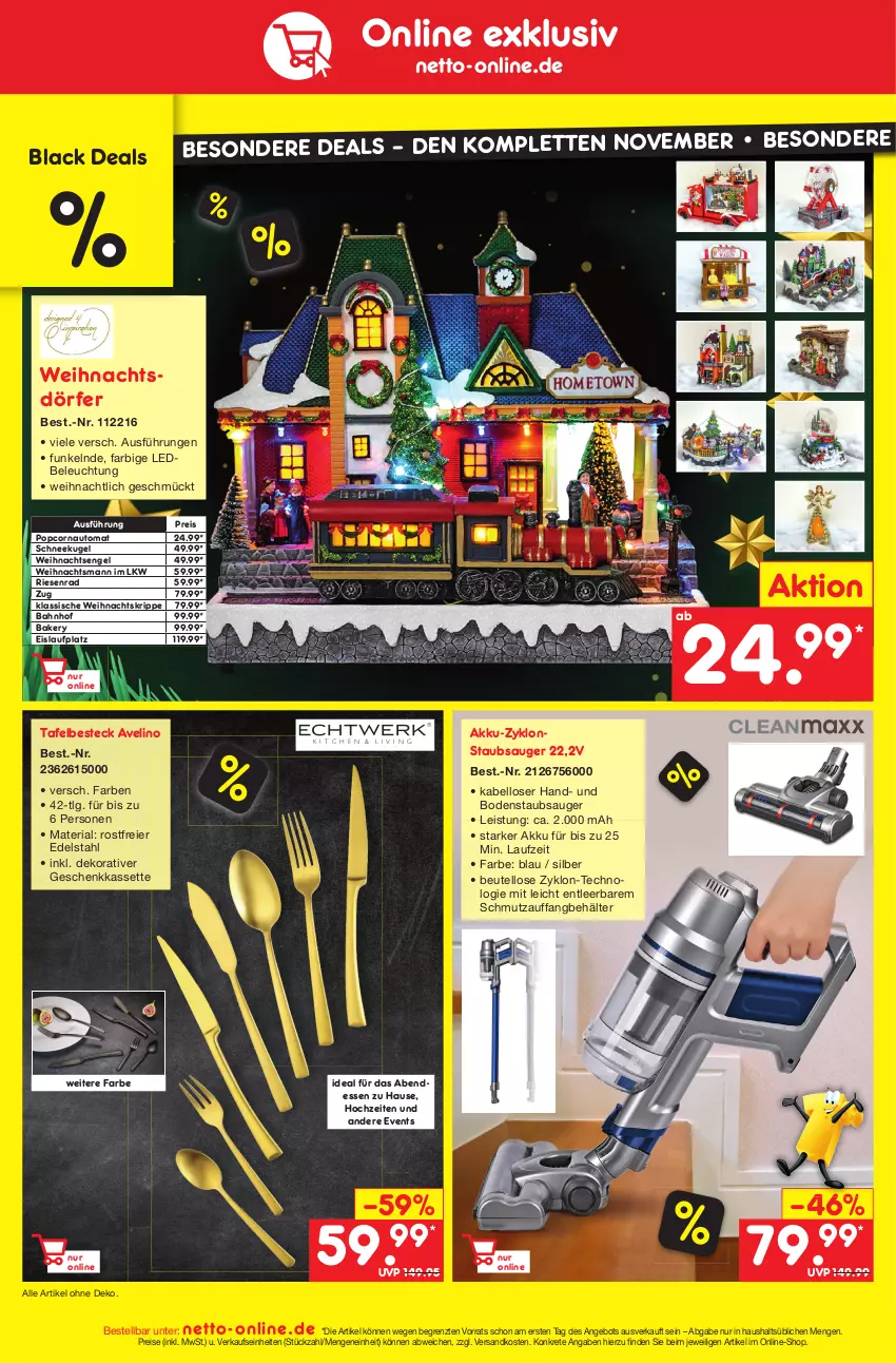 Aktueller Prospekt Netto Marken-Discount - Filial-Angebote - von 21.11 bis 26.11.2022 - strona 46 - produkty: akku, angebot, auto, Behälter, beleuchtung, besteck, beutel, bodenstaubsauger, edelstahl, eier, eis, Engel, Kugel, lack, LG, ndk, popcorn, reis, Ria, Schneekugel, staubsauger, Ti, ZTE