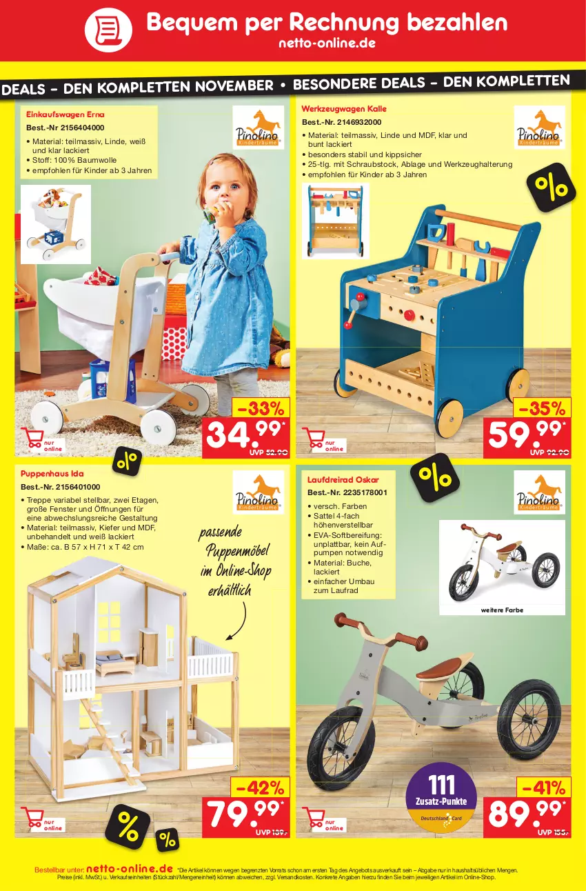 Aktueller Prospekt Netto Marken-Discount - Filial-Angebote - von 21.11 bis 26.11.2022 - strona 47 - produkty: angebot, Bau, baumwolle, buch, Dreirad, eis, fenster, Kinder, lack, Laufrad, LG, möbel, ndk, Puppe, reis, Ria, sattel, telefon, Ti, werkzeug, Werkzeughalter, wolle, ZTE