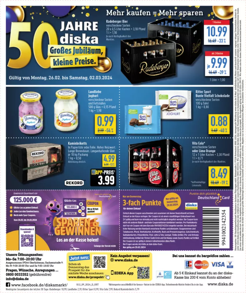 Aktueller Prospekt Diska - von 26.02 bis 02.03.2024 - strona 12 - produkty: aktionspreis, angebot, angebote, Astra, auer, Berger, bier, briketts, cola, coupon, deka, eis, ente, erde, Kamin, LG, limo, nuss, orange, radeberger, reis, rel, rind, ring, ritter, ritter sport, sac, schoko, schokolade, Sport, tee, Ti, uhr, vita, Vita C, ZTE