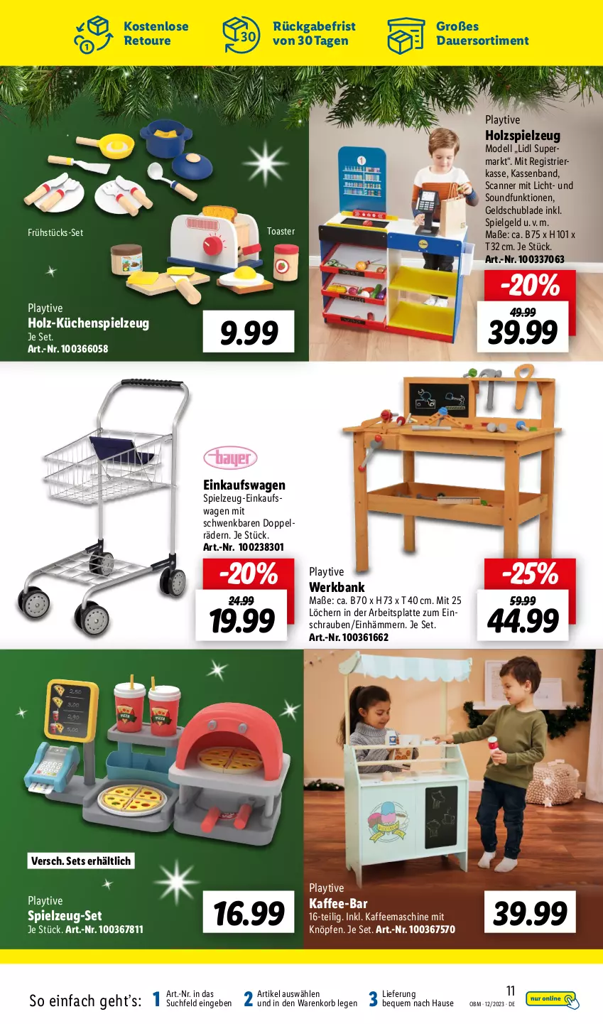 Aktueller Prospekt Lidl - Aktuelle Onlineshop-Highlights - von 01.12 bis 31.12.2023 - strona 11 - produkty: arbeitsplatte, auer, Bank, dell, Frühstücks-Set, Holz, kaffee, kaffeemaschine, korb, küche, Küchen, latte, LG, Mode, Scanner, schrauben, spielzeug, Ti, toast, toaster