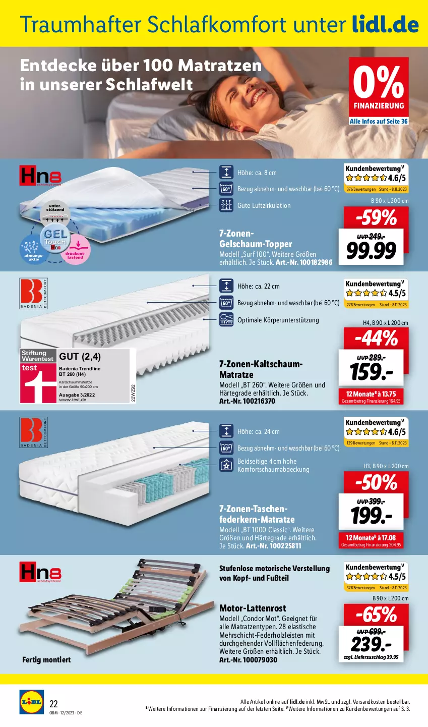 Aktueller Prospekt Lidl - Aktuelle Onlineshop-Highlights - von 01.12 bis 31.12.2023 - strona 22 - produkty: asti, Bad, decke, dell, eis, Engel, federkern, Holz, kaltschaummatratze, latte, lattenrost, mab, matratze, matratzen, Mode, ndk, schauma, Schaummatratze, Surf, Tasche, taschen, taschenfederkern-matratze, Ti, tisch, topper, ZTE