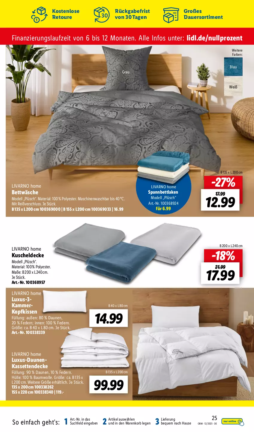 Aktueller Prospekt Lidl - Aktuelle Onlineshop-Highlights - von 01.12 bis 31.12.2023 - strona 25 - produkty: auer, Bau, baumwolle, bett, bettwäsche, decke, dell, Kassettendecke, kissen, kopfkissen, korb, kuscheldecke, Mode, Plüsch, Ria, spannbettlaken, Ti, wolle