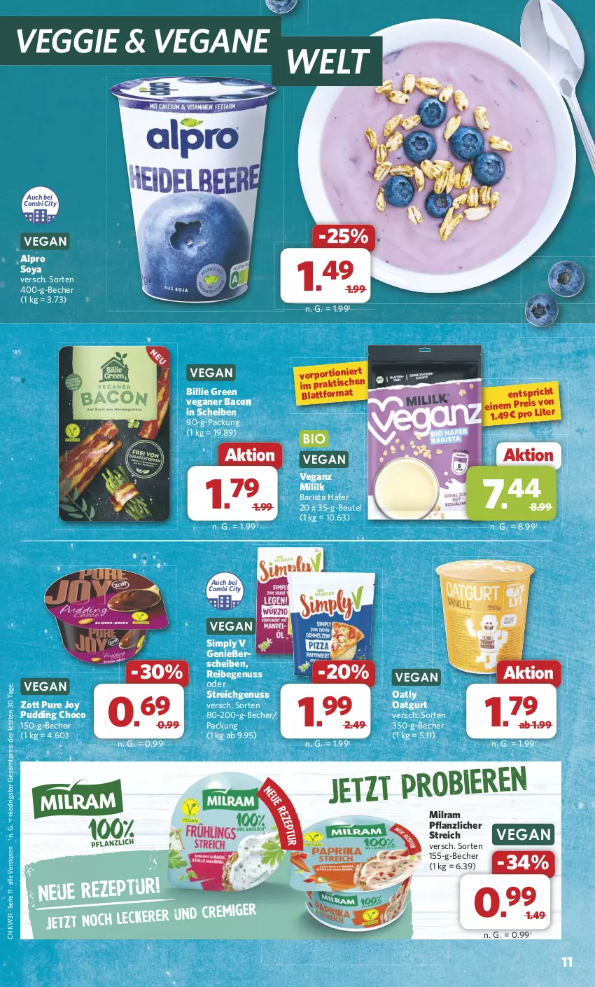 Aktueller Prospekt Combi - Prospekte - von 29.07 bis 03.08.2024 - strona 12 - produkty: alpro, bacon, Becher, beutel, eis, hafer, milram, nuss, pudding, reis, sim, soya, Ti, veggie, zott, ZTE