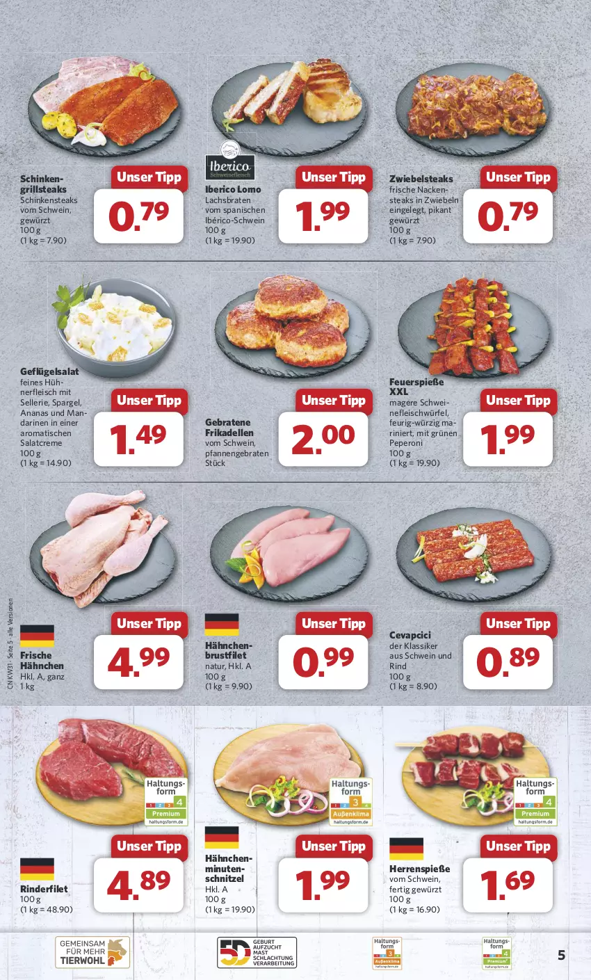 Aktueller Prospekt Combi - Prospekte - von 29.07 bis 03.08.2024 - strona 5 - produkty: ananas, braten, brustfilet, cevapcici, creme, dell, eis, elle, filet, fleisch, frikadellen, Frische Hähnchen, Geflügel, geflügelsalat, gewürz, grill, hühner, lachs, Lachsbraten, mandarine, mandarinen, Nackensteak, nackensteaks, natur, nerf, peperoni, Peroni, pfanne, pfannen, rind, rinder, rinderfilet, salat, salatcreme, schinken, Schinkensteak, schnitzel, schwein, schwein und rind, schweine, schweinefleisch, spargel, steak, steaks, Ti, tisch, wein, weine, würfel, zwiebel, zwiebeln