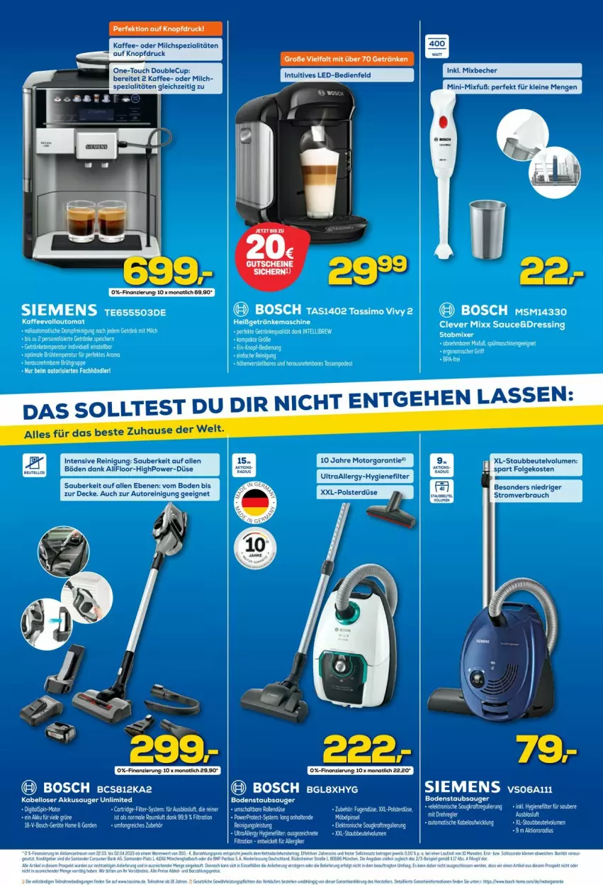 Aktueller Prospekt Euronics - Prospekte - von 22.03 bis 29.03.2023 - strona 3 - produkty: akku, auto, beutel, bodenstaubsauger, bosch, decke, dressing, eis, hero, HP, hygienefilter, kaffee, kraft, leine, LG, milch, Rauch, Reinigung, sauce, siemens, sim, staubbeutel, staubsauger, tassimo, tee, Ti, usb