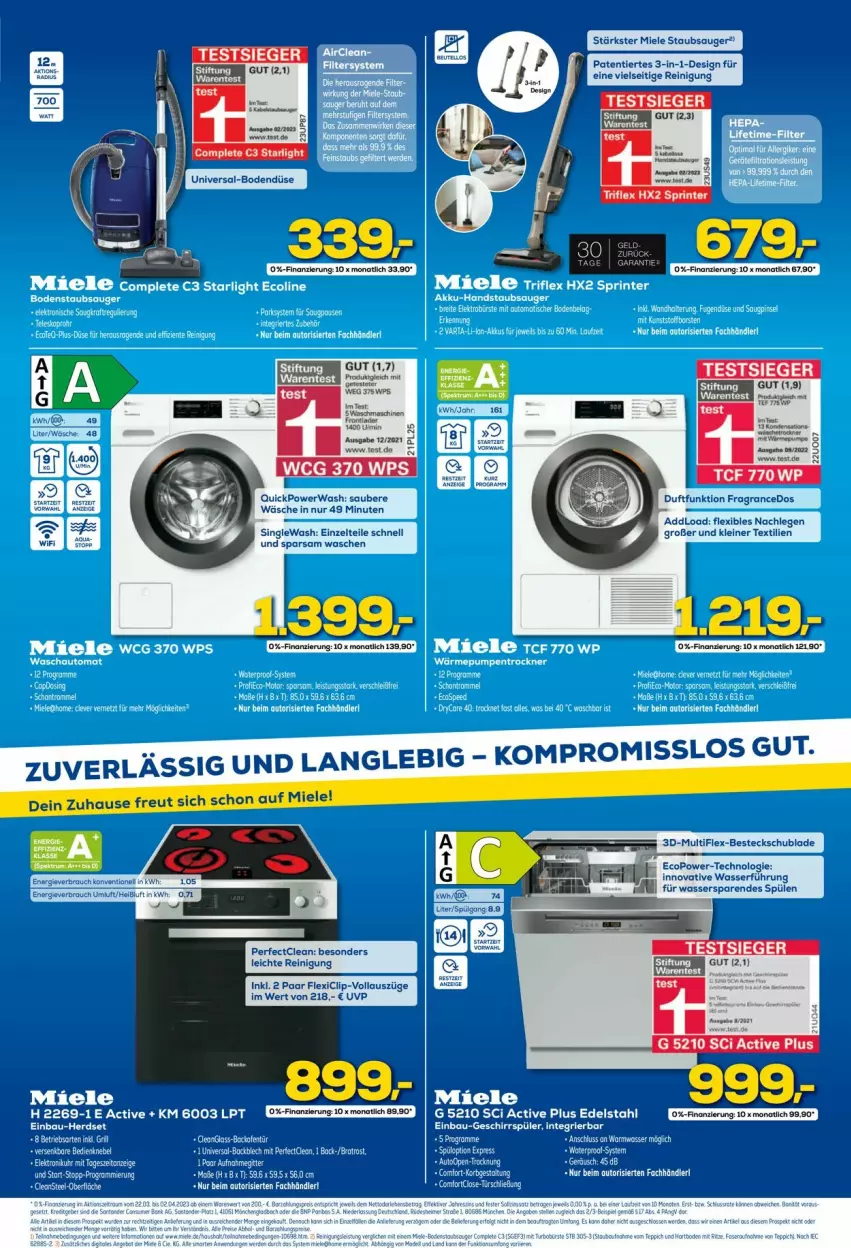 Aktueller Prospekt Euronics - Prospekte - von 22.03 bis 29.03.2023 - strona 5 - produkty: auto, brot, edelstahl, eier, HP, leine, miele, Rauch, Reinigung, rum, spee, Spülen, staubsauger, Ti, waschmaschine, waschmaschinen, wasser, Zelt