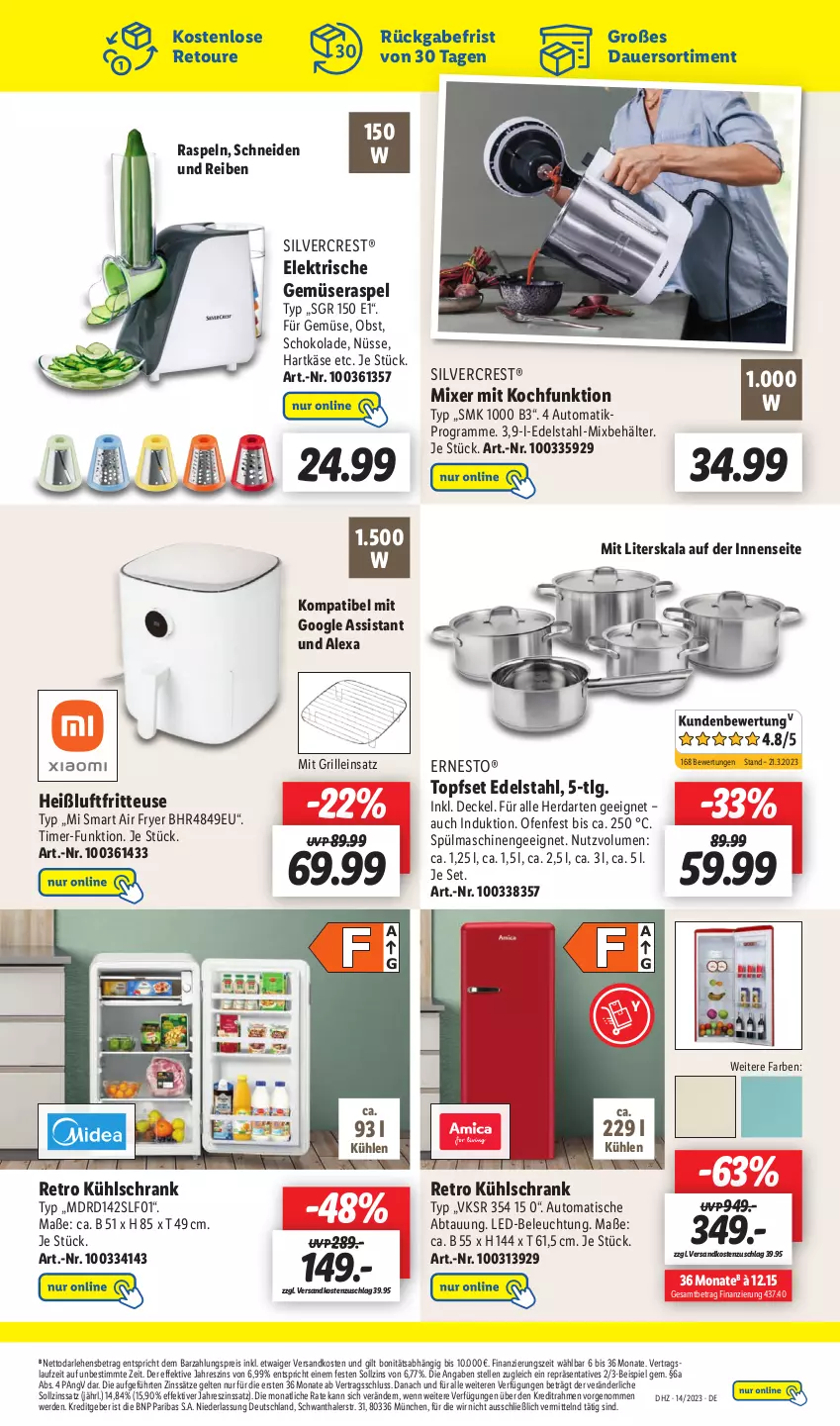 Aktueller Prospekt Lidl - Wochen-Highlights im Onlineshop - von 03.04 bis 09.04.2023 - strona 3 - produkty: alexa, auer, auto, Behälter, beleuchtung, decke, Deckel, edelstahl, eis, elle, erde, ernesto, fritteuse, grill, hartkäse, Heißluftfritteuse, herdarten, Käse, kühlschrank, led-beleuchtung, LG, Mixer, ndk, obst, Ofen, reis, schoko, schokolade, Schrank, silvercrest, spülmaschinen, Ti, timer, tisch, topf, Topfset, wasser