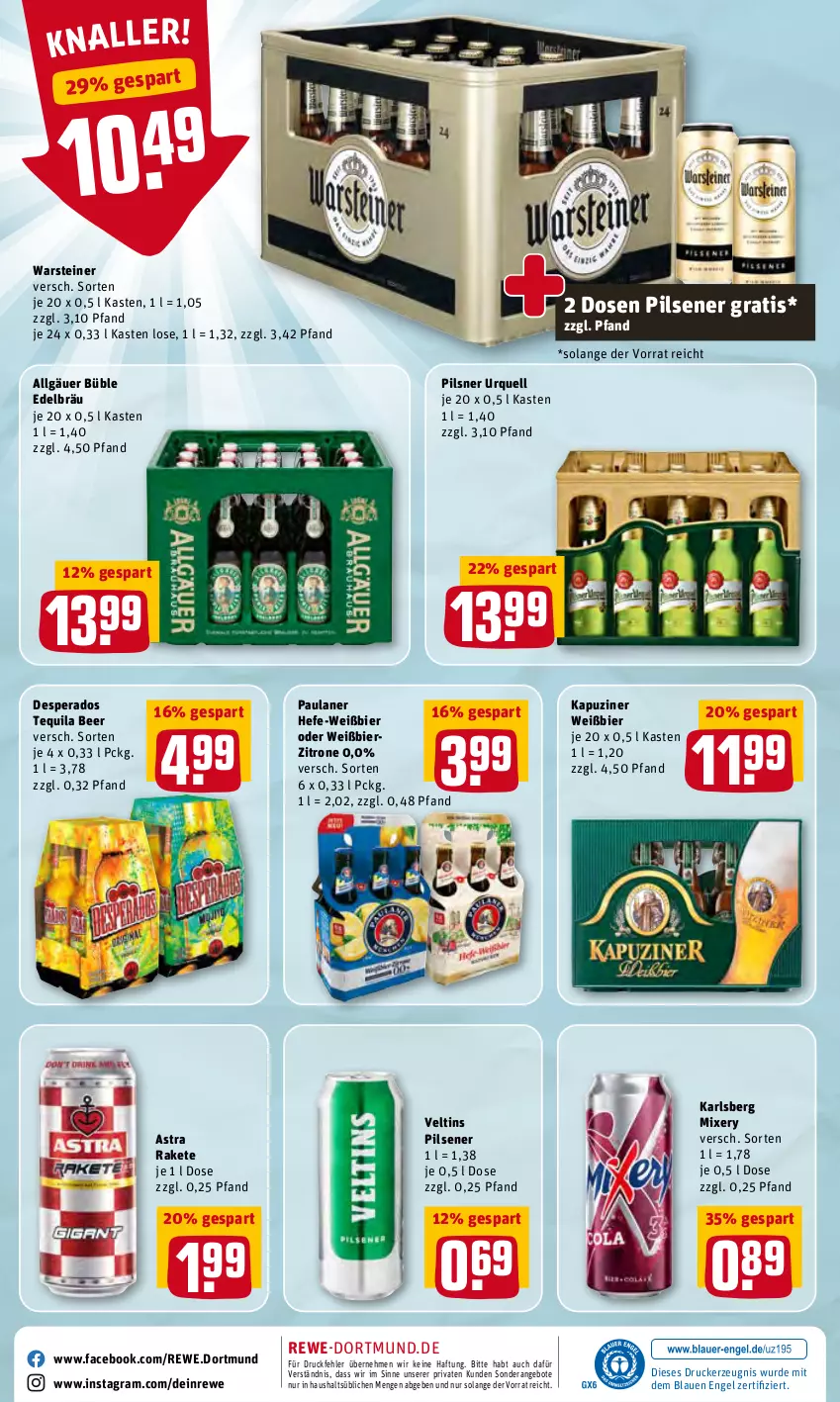 Aktueller Prospekt Rewe - Diese Woche im Angebot! - von 19.04 bis 23.04.2022 - strona 24 - produkty: angebot, angebote, Astra, bier, desperados, drucker, Engel, Hefe, karlsberg, karlsberg mixery, kerze, LG, Mixer, mixery, Paula, paulaner, pils, pilsener, pilsner, pilsner urquell, steiner, tequila, Ti, veltins, veltins pilsener, warsteiner, zitrone