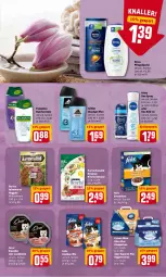 Gazetka promocyjna Rewe - Diese Woche im Angebot! - Gazetka - ważna od 23.04 do 23.04.2022 - strona 19 - produkty: Adidas, adventuros, aktionspreis, catsan, creme, deo, deo roll-on, deo spray, dusche, duschgel, eis, felix, gin, klumpstreu, küche, landküche, ndk, nivea, nuggets, oder deo roll-on, olive, palmolive, pflegedusche, purina, reis, rind, roll-on, Schal, Schale, schwein, sensations, Ti, wein, Wild, Wildschwein