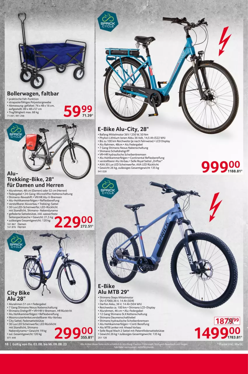 Aktueller Prospekt Selgros - Nonfood - von 03.08 bis 09.08.2023 - strona 18 - produkty: akku, Bau, E-Bike, eis, elle, felgen, gabel, Kette, LG, lion, mac, nabendynamo, nexus, rücklicht, rwe, sattel, sattelstütze, Schal, shimano, Tasche, tee, Ti, tisch, wasser