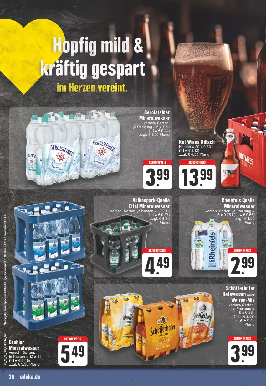 Aktueller Prospekt Edeka - Angebote der Woche - von 09.10 bis 14.10.2023 - strona 20 - produkty: aktionspreis, Alwa, beck's, Berger, deka, eis, elle, gerolsteine, gerolsteiner, HP, mineralwasser, radeberger, reis, rheinfels quelle, steiner, tee, Ti, wasser, ZTE