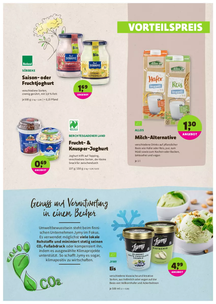 Aktueller Prospekt Denns Biomarkt - Prospekte - von 22.06 bis 05.07.2022 - strona 3 - produkty: angebot, Becher, bohne, bohnen, drink, drinks, eis, frucht, fruchtjoghurt, hafer, joghur, joghurt, korn, leine, milch, müsli, nuss, reis, rwe, snack, söbbeke, Ti, vollmilch, vorteilspreis