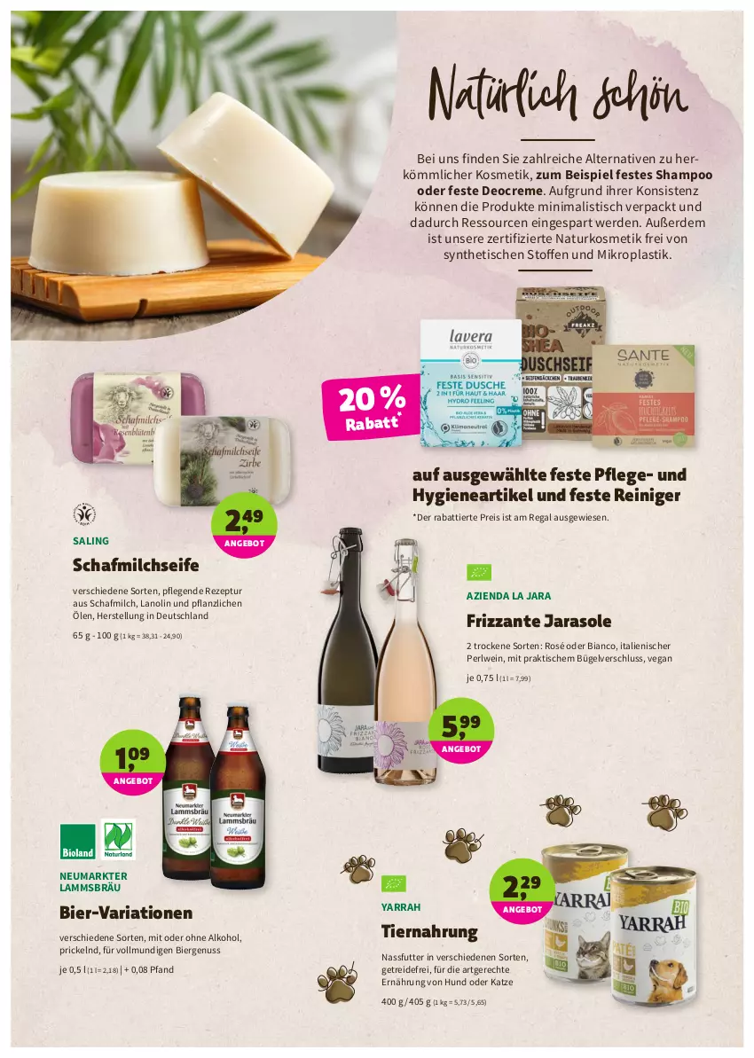 Aktueller Prospekt Denns Biomarkt - Prospekte - von 22.06 bis 05.07.2022 - strona 6 - produkty: alkohol, angebot, asti, bier, bügel, creme, deo, Deocreme, eis, erde, frizzante, kosmetik, lamm, milch, nassfutter, natur, naturkosmetik, nuss, ohne alkohol, regal, reiniger, reis, rezept, Ria, Seife, shampoo, Ti, tiernahrung, tisch, wein