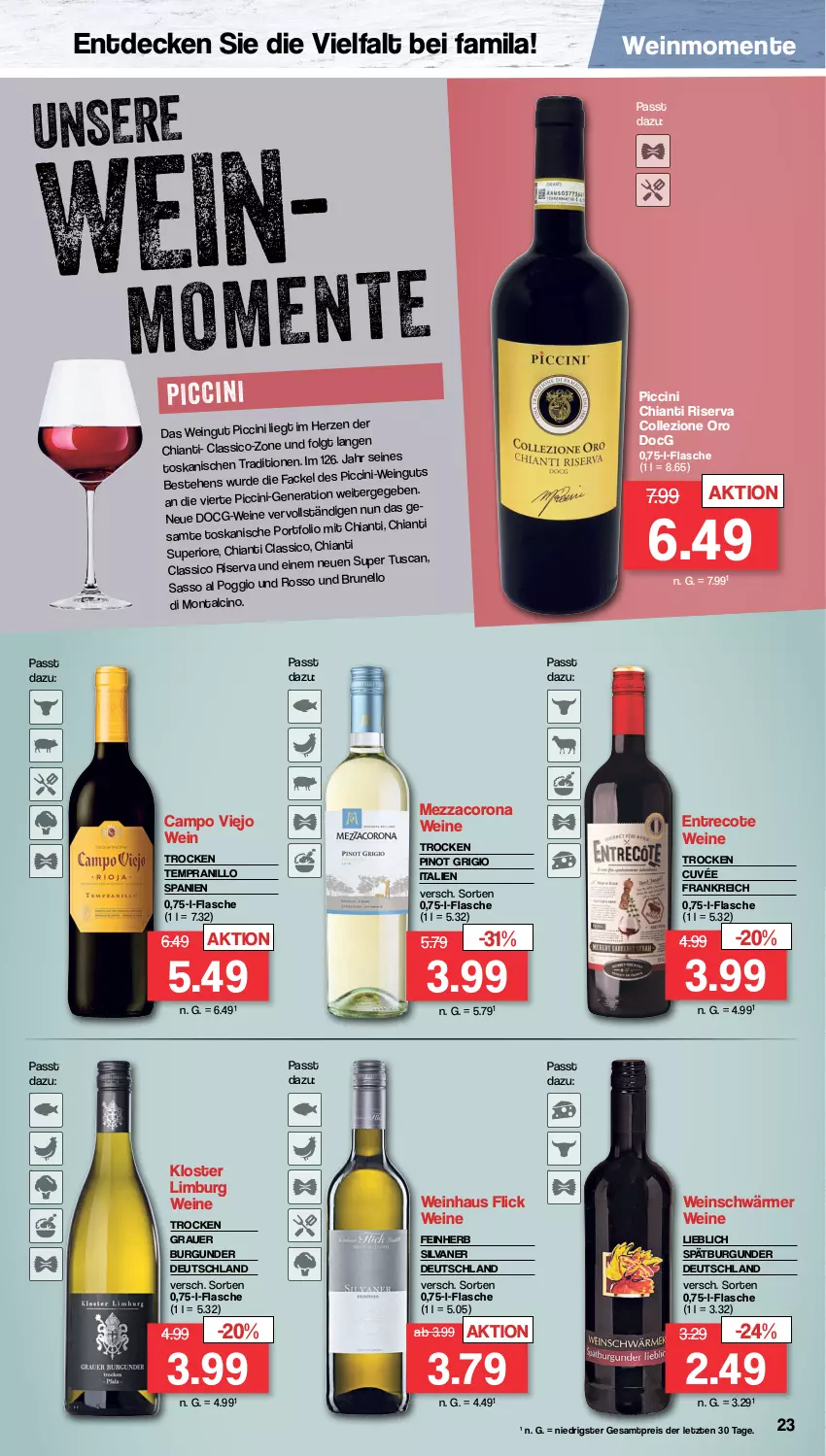 Aktueller Prospekt Famila - Prospekte - von 15.04 bis 20.04.2024 - strona 23 - produkty: auer, burgunder, campo viejo, chia, chianti, cin, classico, corona, cuvée, decke, eis, ente, flasche, grauer burgunder, LG, mezzacorona, Pinot, pinot grigio, reis, riserva, silvaner, spätburgunder, tempranillo, Ti, wein, weine, ZTE