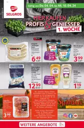 Gazetka promocyjna Selgros - Food - Gazetka - ważna od 10.04 do 10.04.2024 - strona 1 - produkty: Becher, beutel, bratwurst, cookie, feinkost, flasche, garnelen, gin, heinz, lack, LG, ring, rostbratwurst, sauce, thüringer rostbratwurst, Ti, wurst