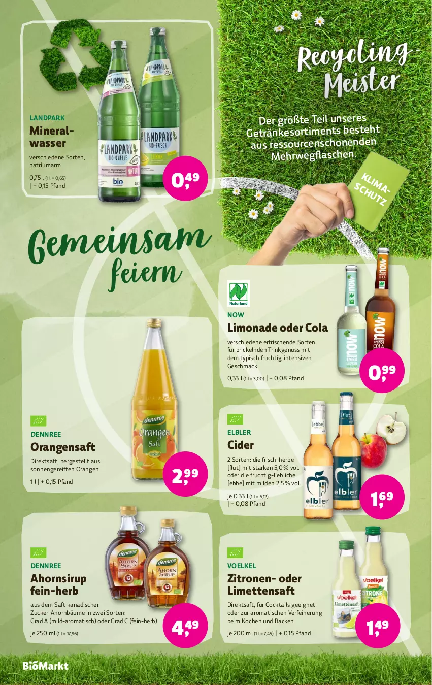 Aktueller Prospekt Denns Biomarkt - von 22.05 bis 04.06.2024 - strona 14 - produkty: Alwa, cider, Clin, cocktail, cocktails, cola, dennree, direktsaft, eier, eis, flasche, frucht, getränk, getränke, limette, limetten, limo, limonade, mac, Meister, Mett, metten, mineralwasser, nuss, orange, orangen, orangensaft, rwe, saft, sirup, Ti, tisch, wasser, zitrone, zitronen, zucker