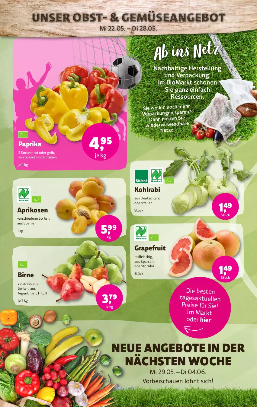 Aktueller Prospekt Denns Biomarkt - von 22.05 bis 04.06.2024 - strona 2 - produkty: angebot, angebote, aprikose, aprikosen, bio, eis, elle, fleisch, grapefruit, kohlrabi, obst, paprika, reis, rwe, Ti, wolle