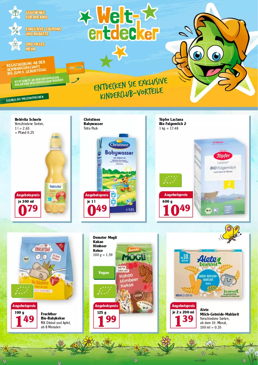 Aktueller Prospekt Globus - Prospekte - von 02.05 bis 07.05.2022 - strona 2 - produkty: angebot, angebotspreis, apfel, Babywasser, bebivita, bio, coupon, coupons, decke, eis, folgemilch, frucht, himbeer, kakao, keks, kekse, LG, milch, reis, schorle, Ti, vita, wasser